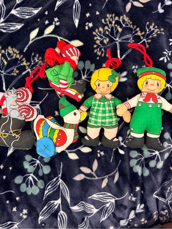 Vintage Other - Vintage Handmade Cloth Ornaments - Green Doll & Duck Set